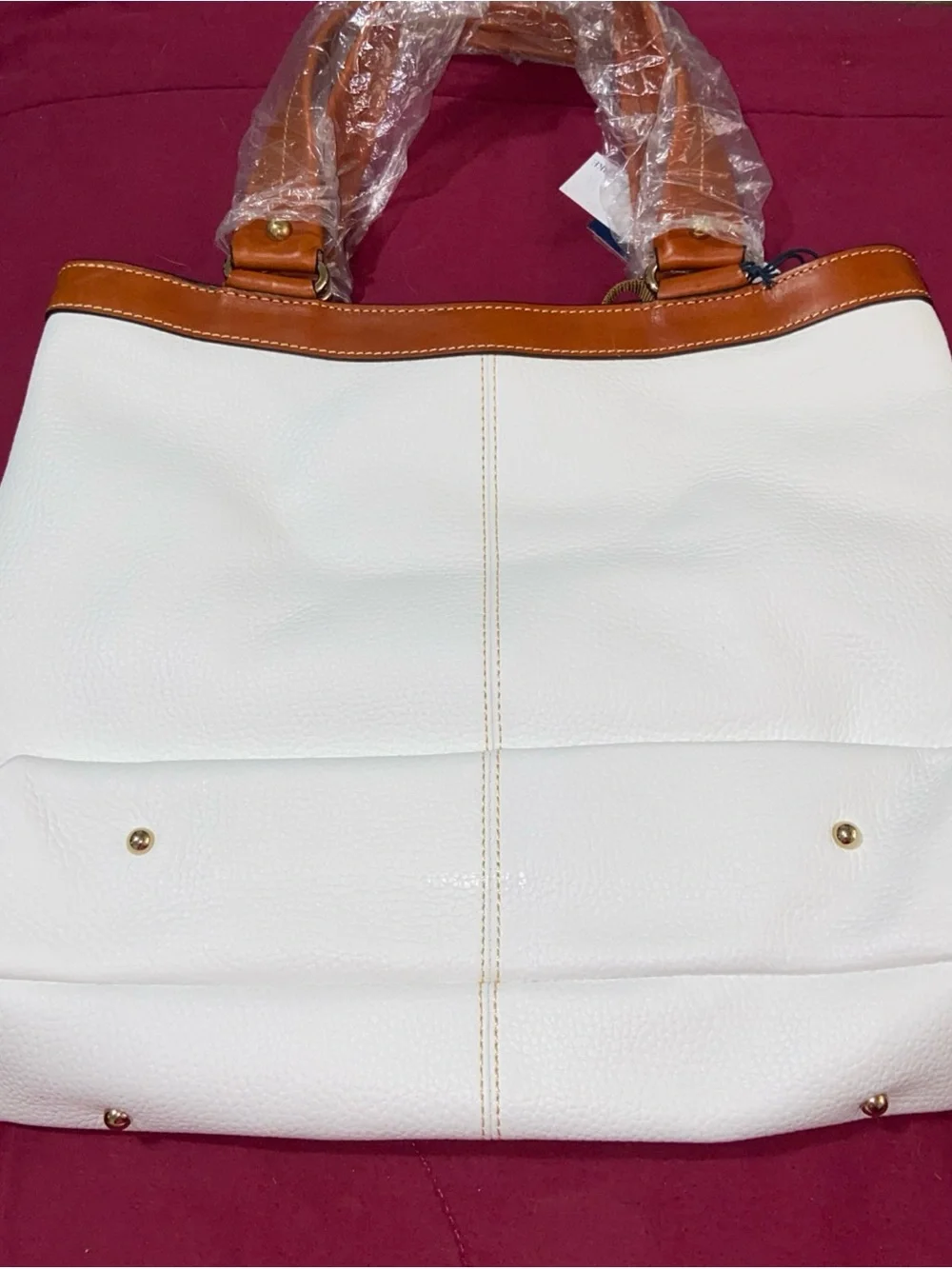 Dooney & Bourke White pebbled and Tan Leather Satchel
